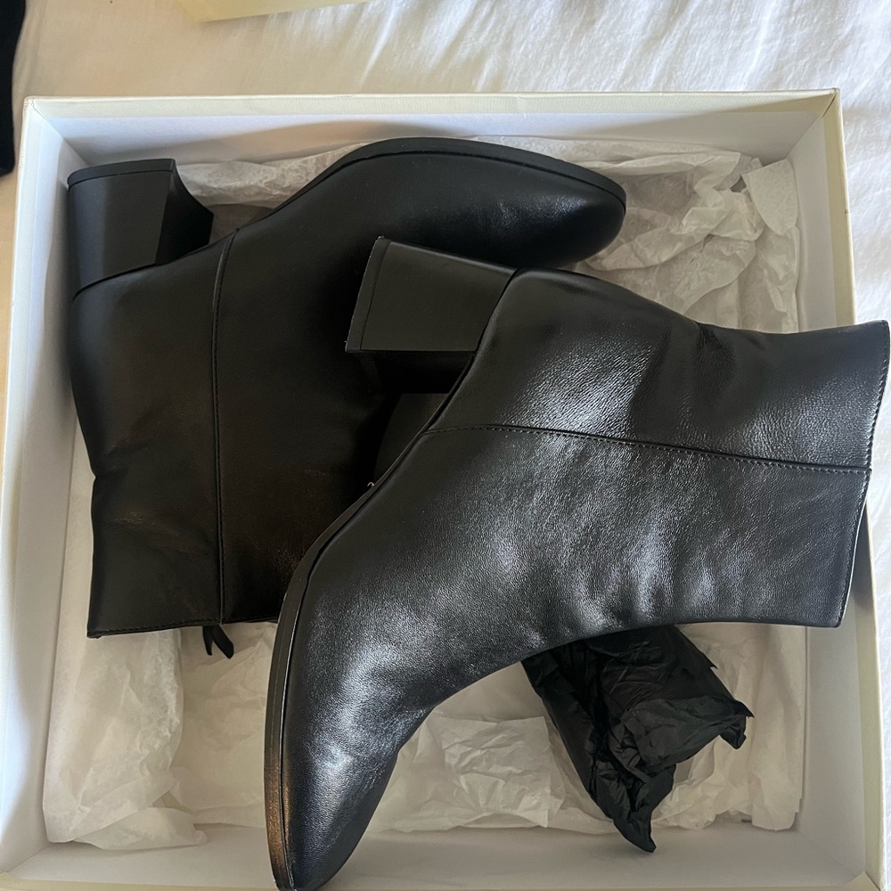 The Cristina Classic Black Leather Mid-Heel Ankle Boots - Women's - Picture 2 of 5